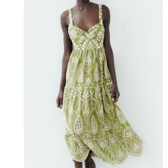 Zara | Dresses | Zara Ss24 Openwork Embroidered Midi Dress